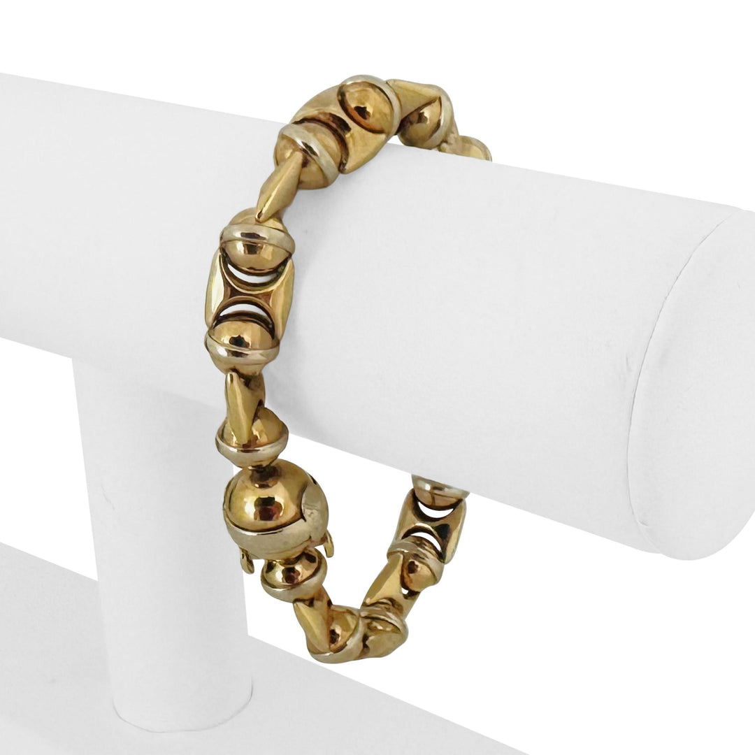 Sauro 18k Yellow and White Gold 34.7g Heavy Fancy Link Bracelet Italy 7.5"