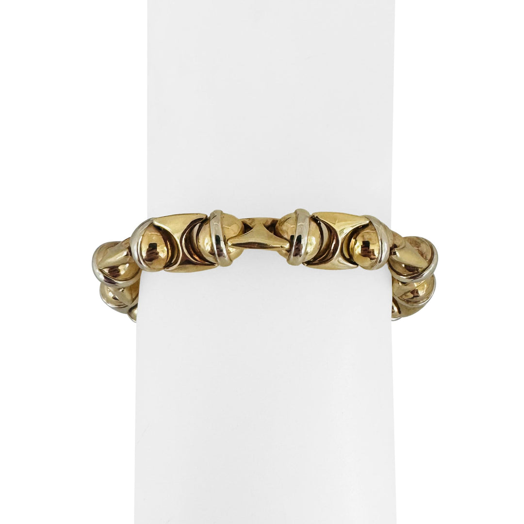 Sauro 18k Yellow and White Gold 34.7g Heavy Fancy Link Bracelet Italy 7.5"