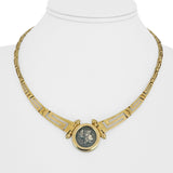 18k Yellow Gold 25.8g Greek Key Coin Pendant Necklace 16"