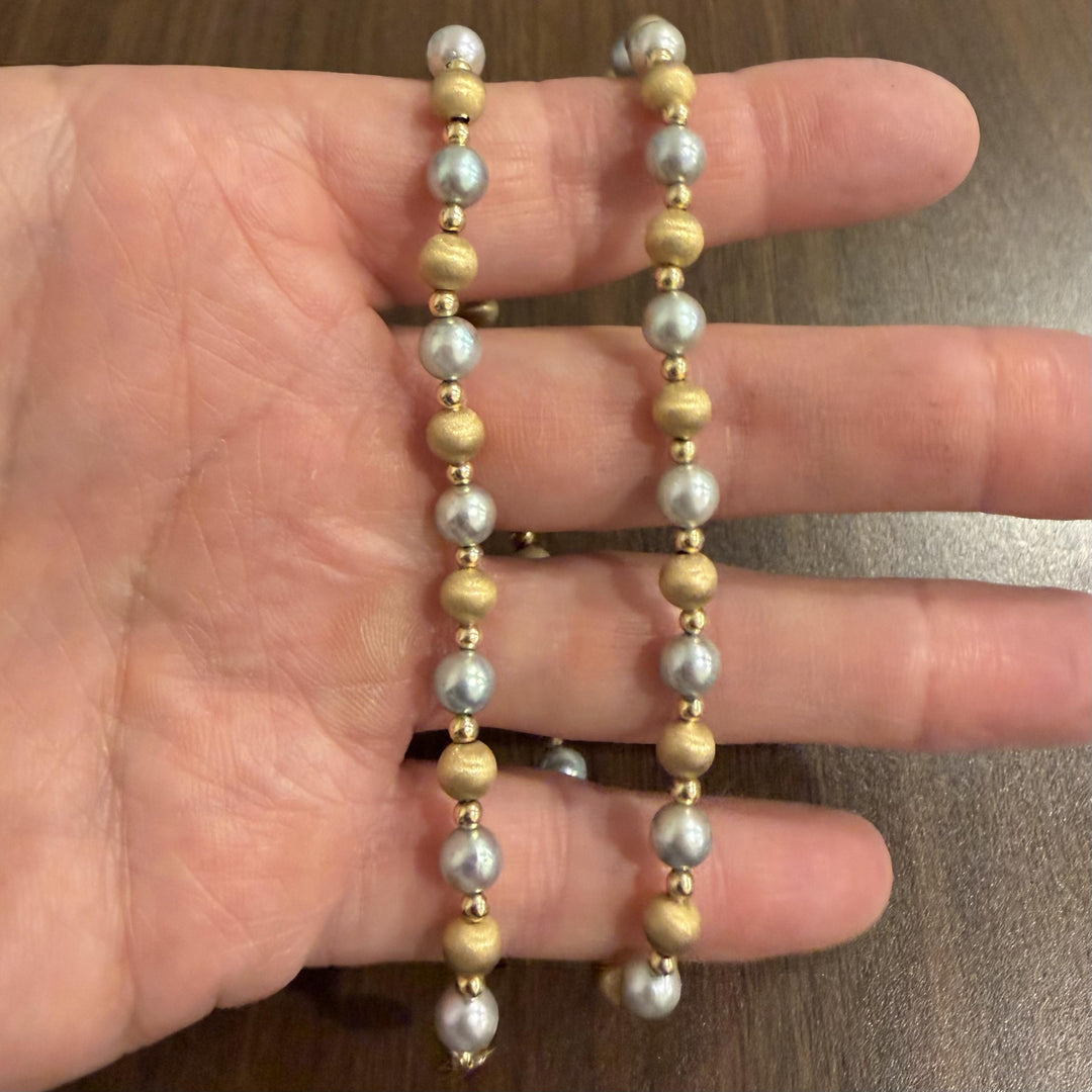 14k Yellow Gold and Tahitian Pearls 12.2g Ball Bead Necklace 16"