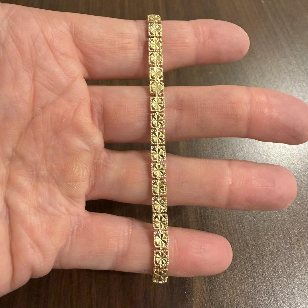 14k Yellow Gold 8.7g Vintage 5mm Diamond Cut Circle Link Bracelet 7.25"
