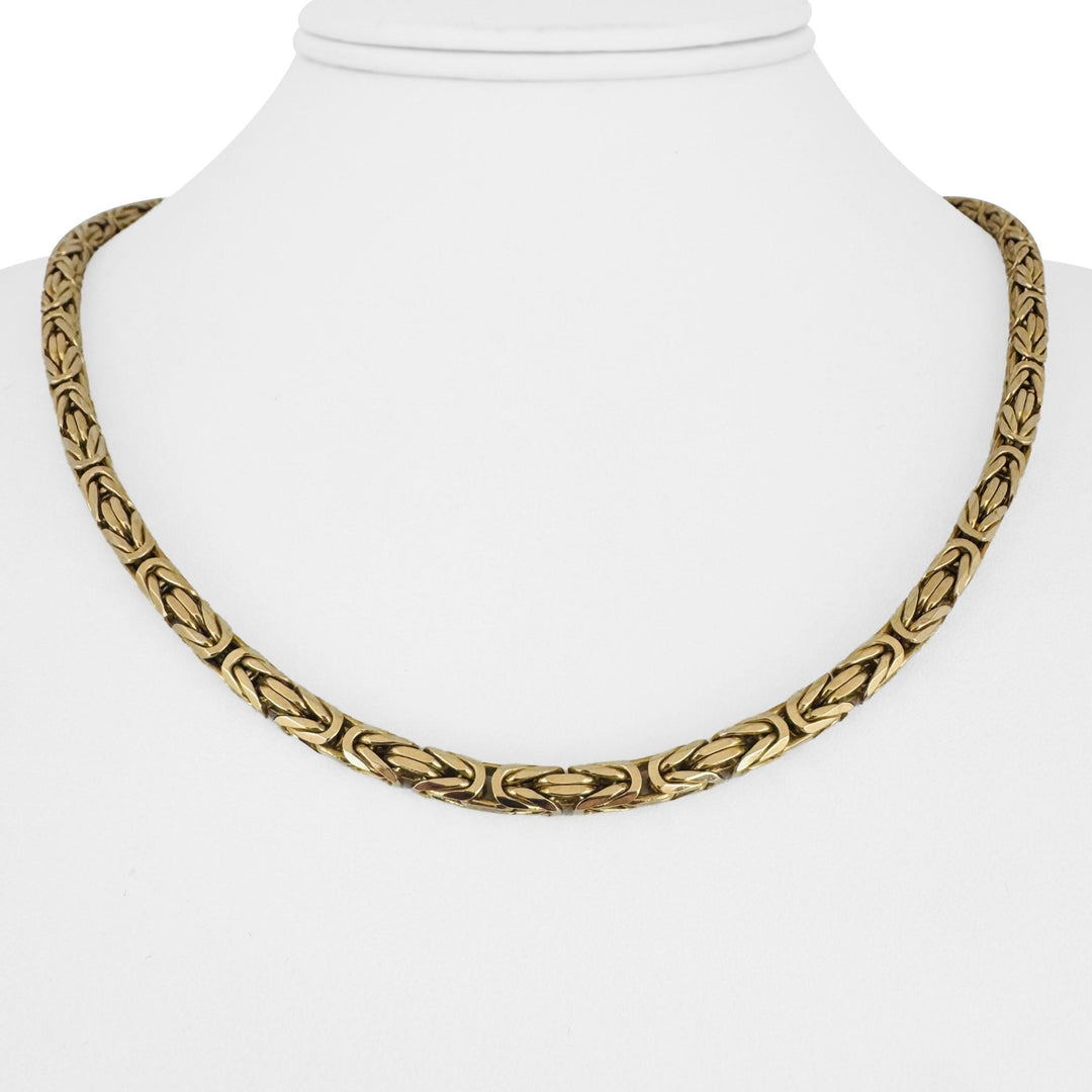 14k Yellow Gold 50g Solid Very Heavy Squared Byzantine Link Necklace Italy 18.5"