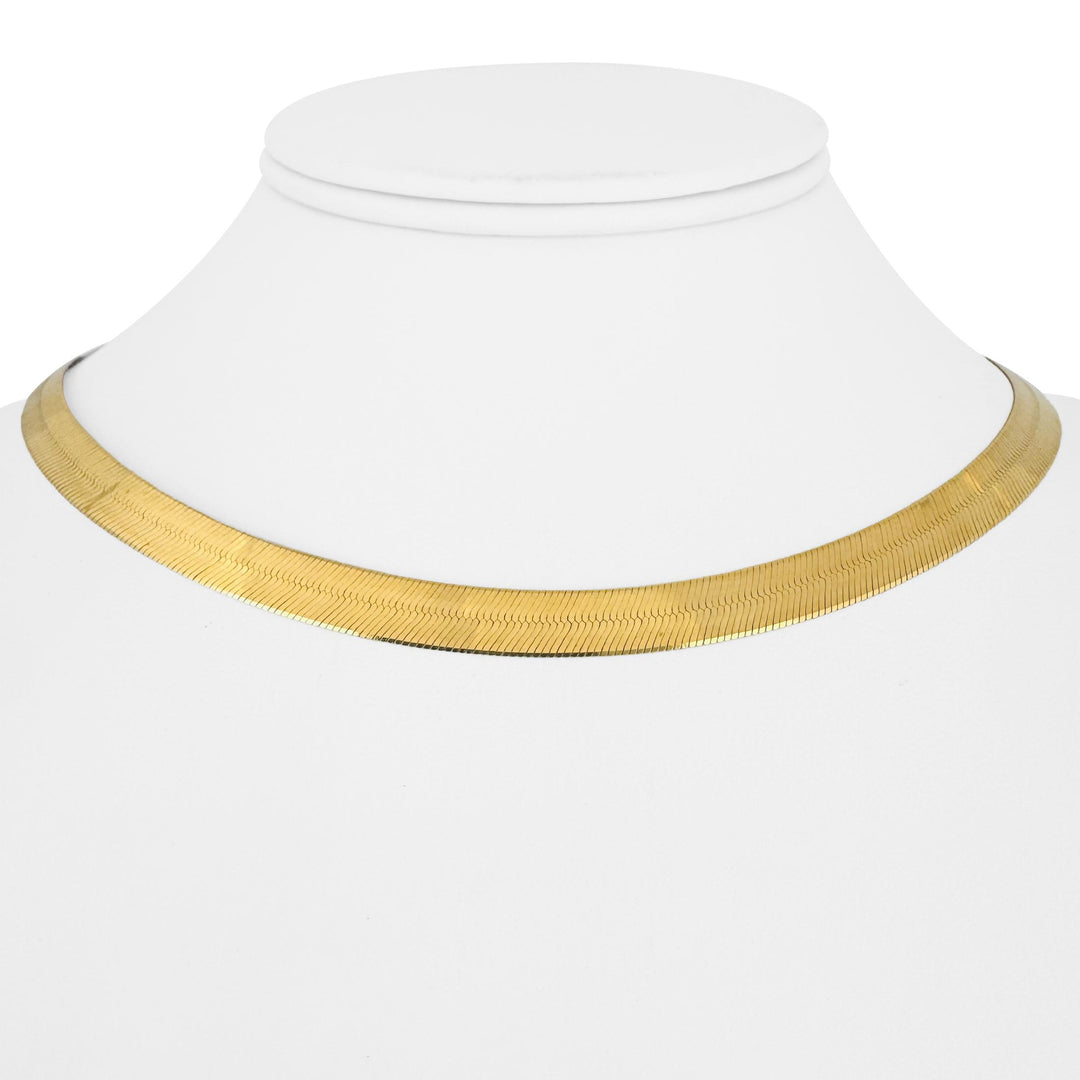 14k Yellow Gold 14.5g Solid Flat Silky 7mm Herringbone Link Necklace Italy 16"