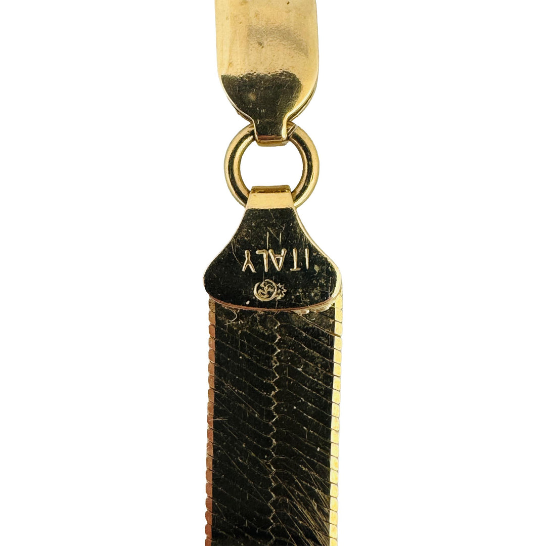 14k Yellow Gold 14.5g Solid Flat Silky 7mm Herringbone Link Necklace Italy 16"