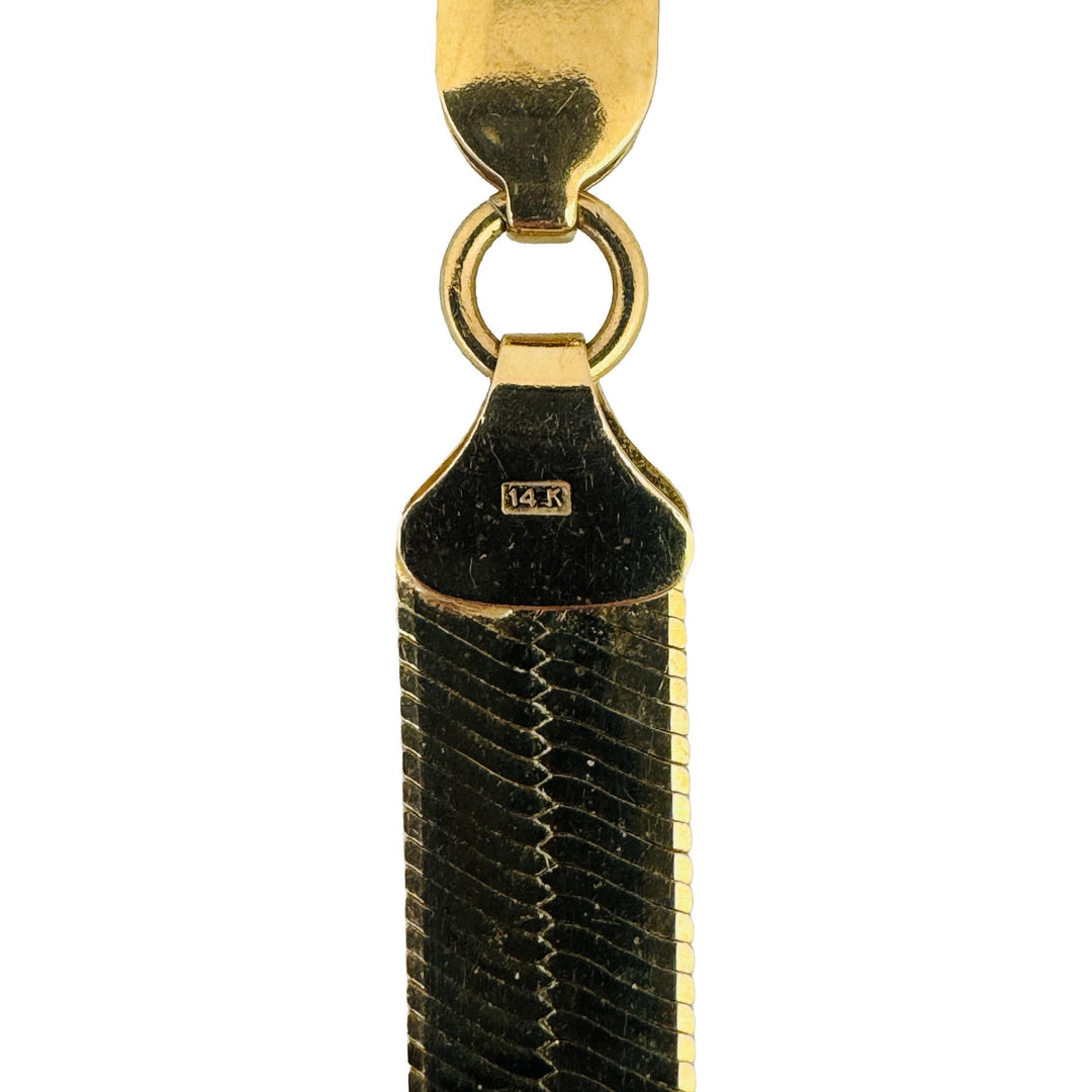 14k Yellow Gold 14.5g Solid Flat Silky 7mm Herringbone Link Necklace Italy 16"