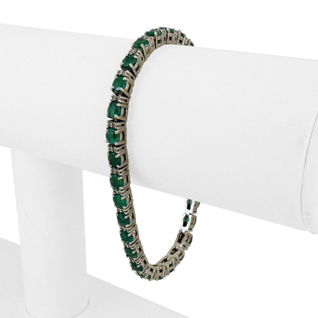 14k White Gold 4cttw Emerald and 0.50cttw Diamond 17.7g Tennis Bracelet 7"