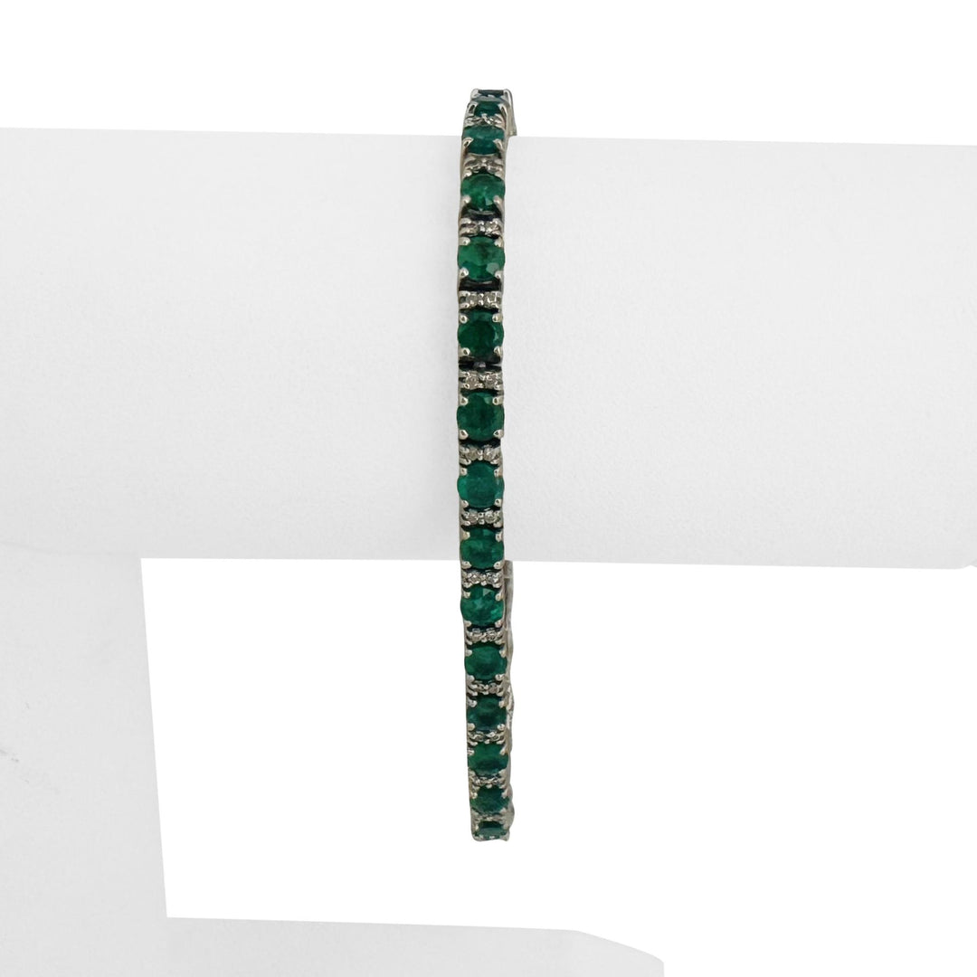 14k White Gold 4cttw Emerald and 0.50cttw Diamond 17.7g Tennis Bracelet 7"