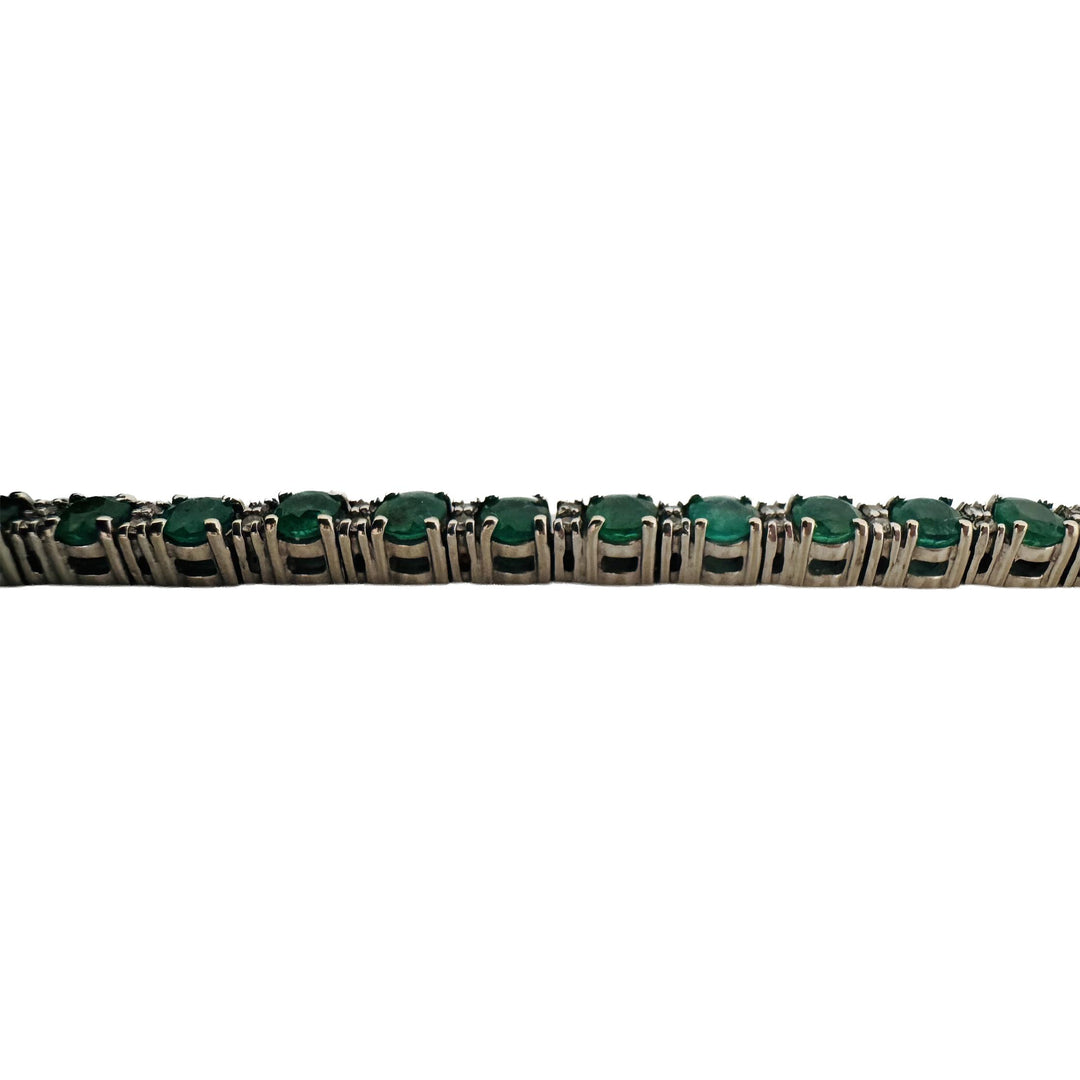 14k White Gold 4cttw Emerald and 0.50cttw Diamond 17.7g Tennis Bracelet 7"