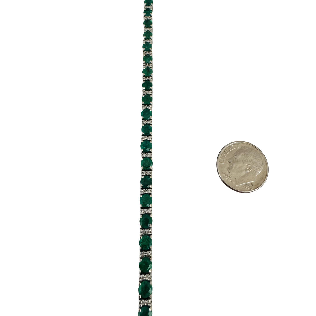 14k White Gold 4cttw Emerald and 0.50cttw Diamond 17.7g Tennis Bracelet 7"