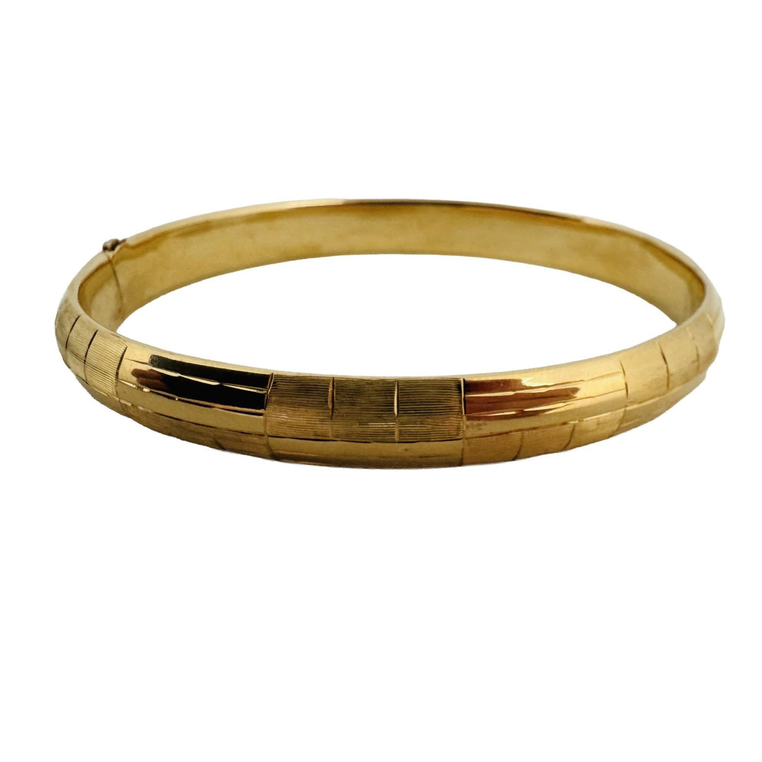 14k Yellow Gold 9g Ladies Vintage 7.5mm Patterned Bangle Bracelet 6.75"