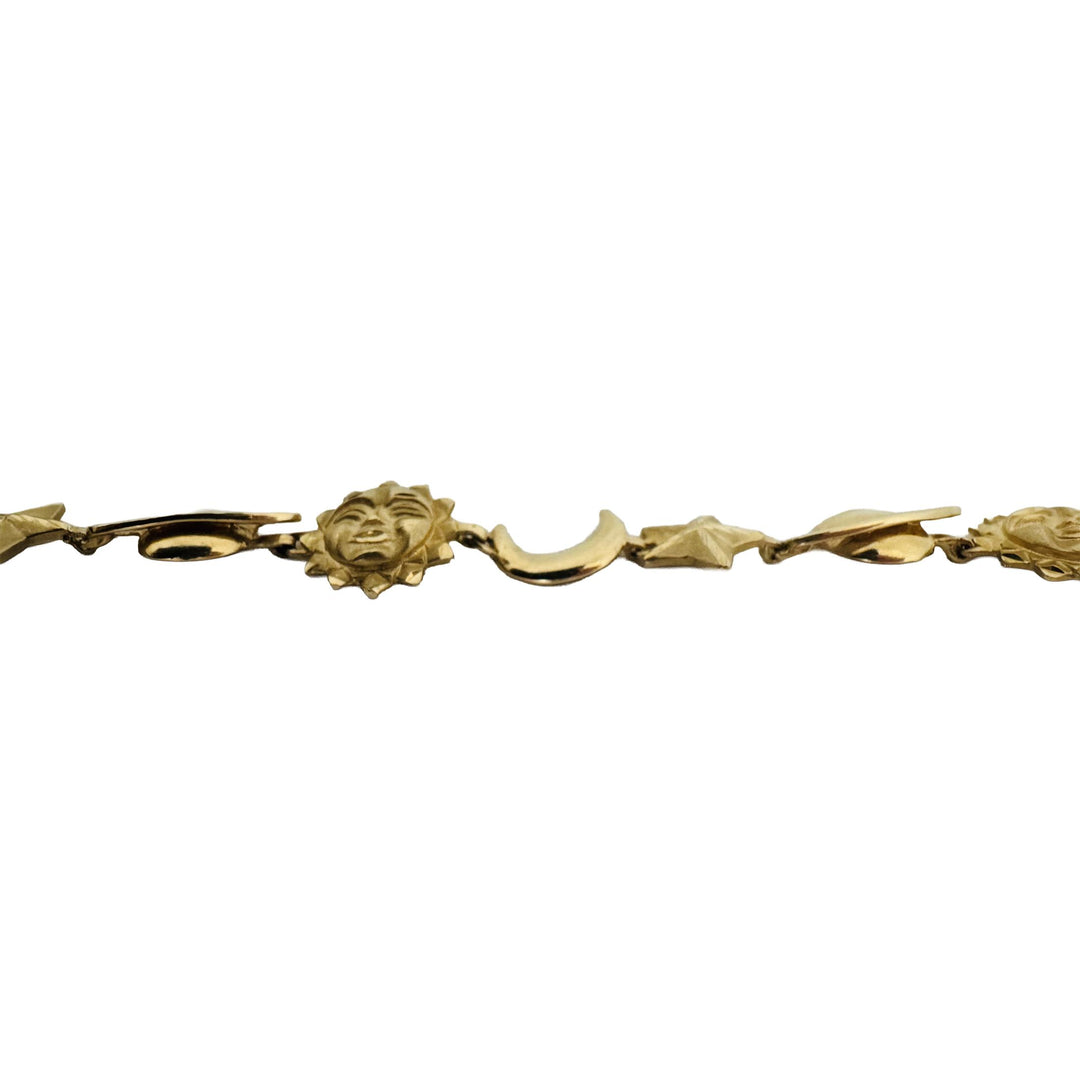 14k Yellow Gold 9.7g Moon Sun Stars Planets Charm Link Bracelet 7"