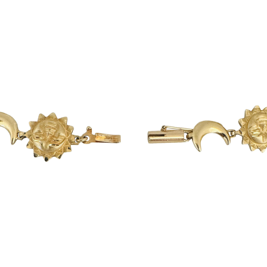 14k Yellow Gold 9.7g Moon Sun Stars Planets Charm Link Bracelet 7"