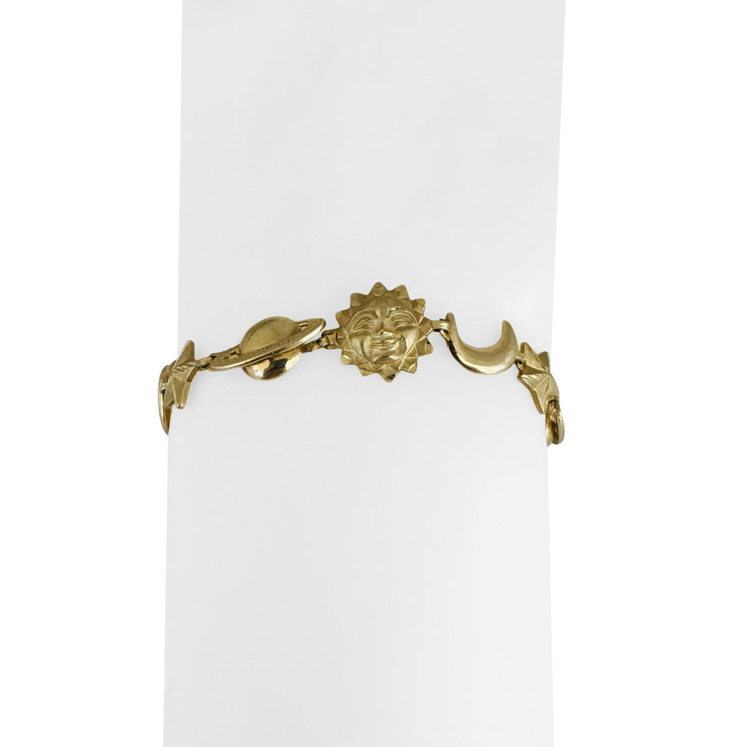 14k Yellow Gold 9.7g Moon Sun Stars Planets Charm Link Bracelet 7"