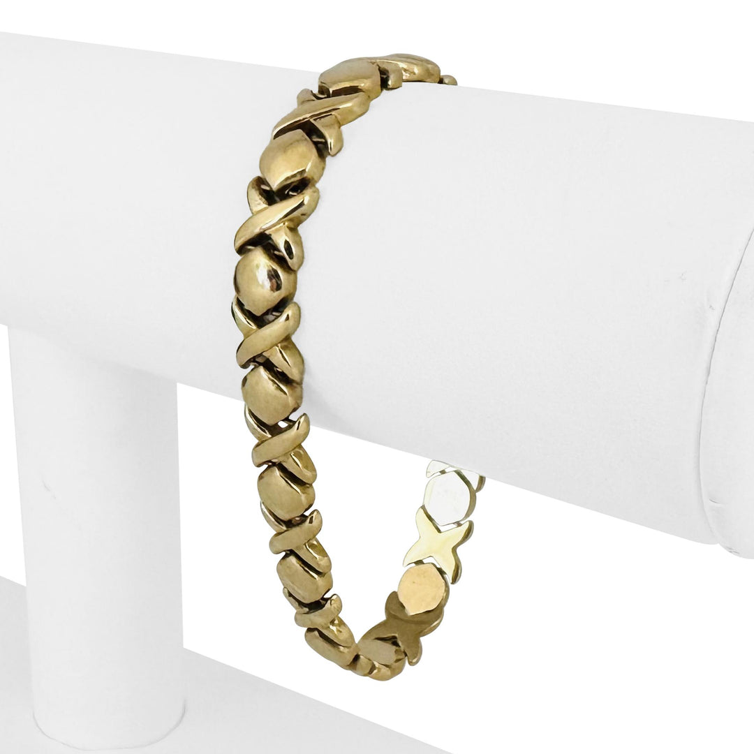 14k Yellow Gold 15.2g Ladies 8.5mm XO Hugs and Kisses Link Bracelet Italy 7.25"
