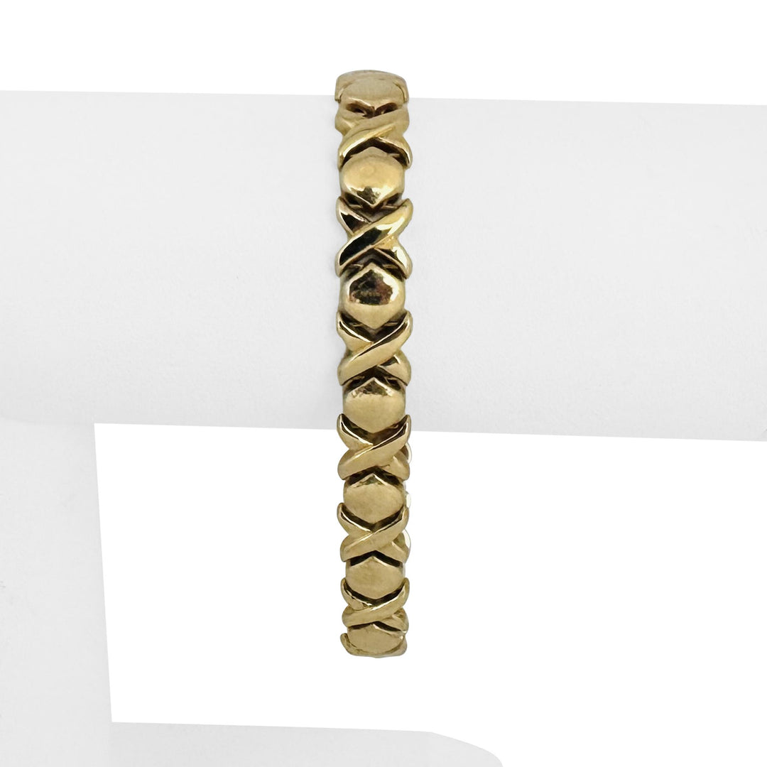 14k Yellow Gold 15.2g Ladies 8.5mm XO Hugs and Kisses Link Bracelet Italy 7.25"