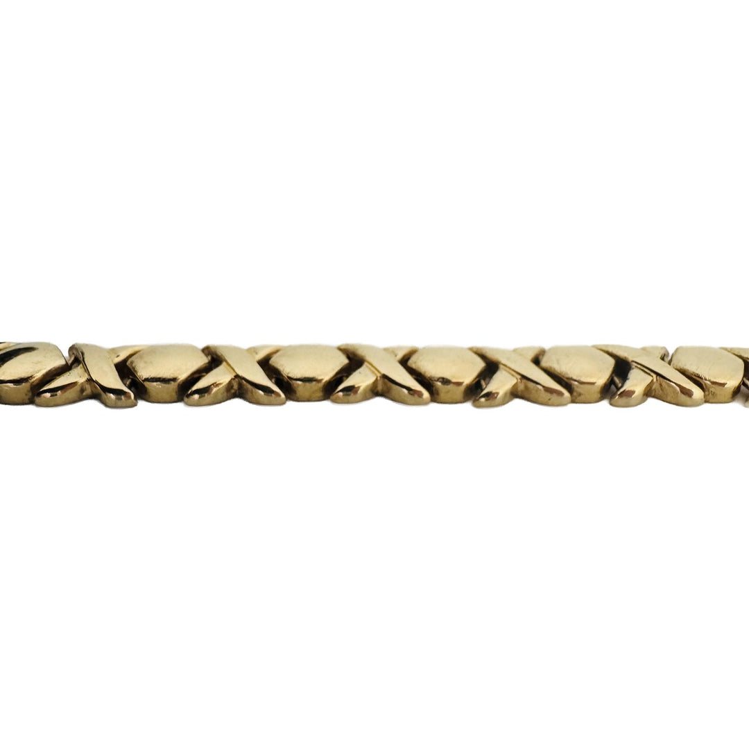 14k Yellow Gold 15.2g Ladies 8.5mm XO Hugs and Kisses Link Bracelet Italy 7.25"