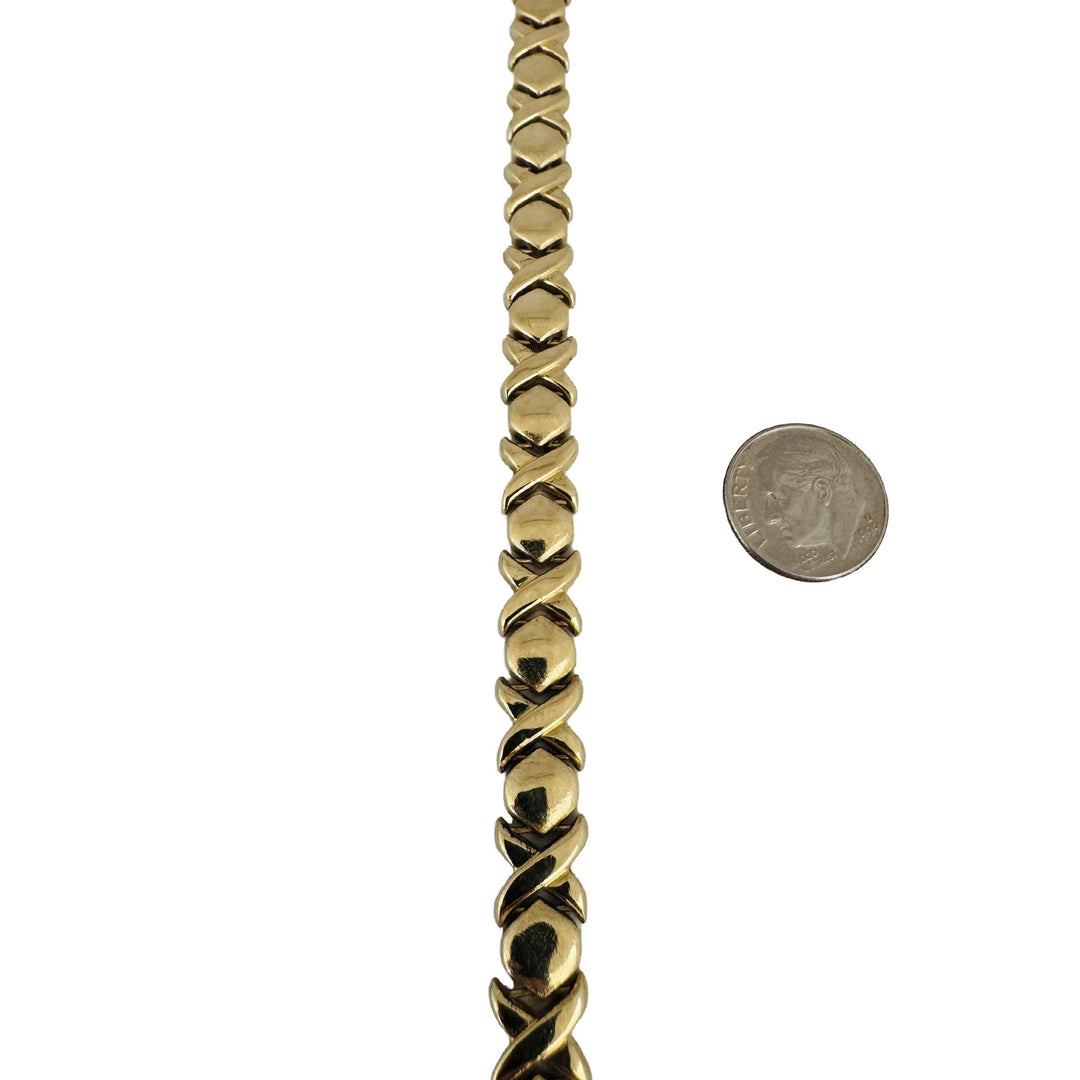 14k Yellow Gold 15.2g Ladies 8.5mm XO Hugs and Kisses Link Bracelet Italy 7.25"