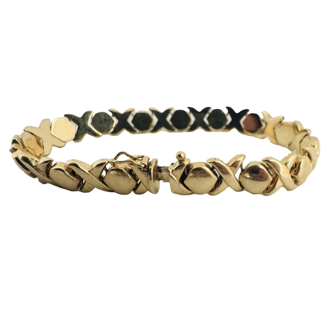 14k Yellow Gold 15.2g Ladies 8.5mm XO Hugs and Kisses Link Bracelet Italy 7.25"