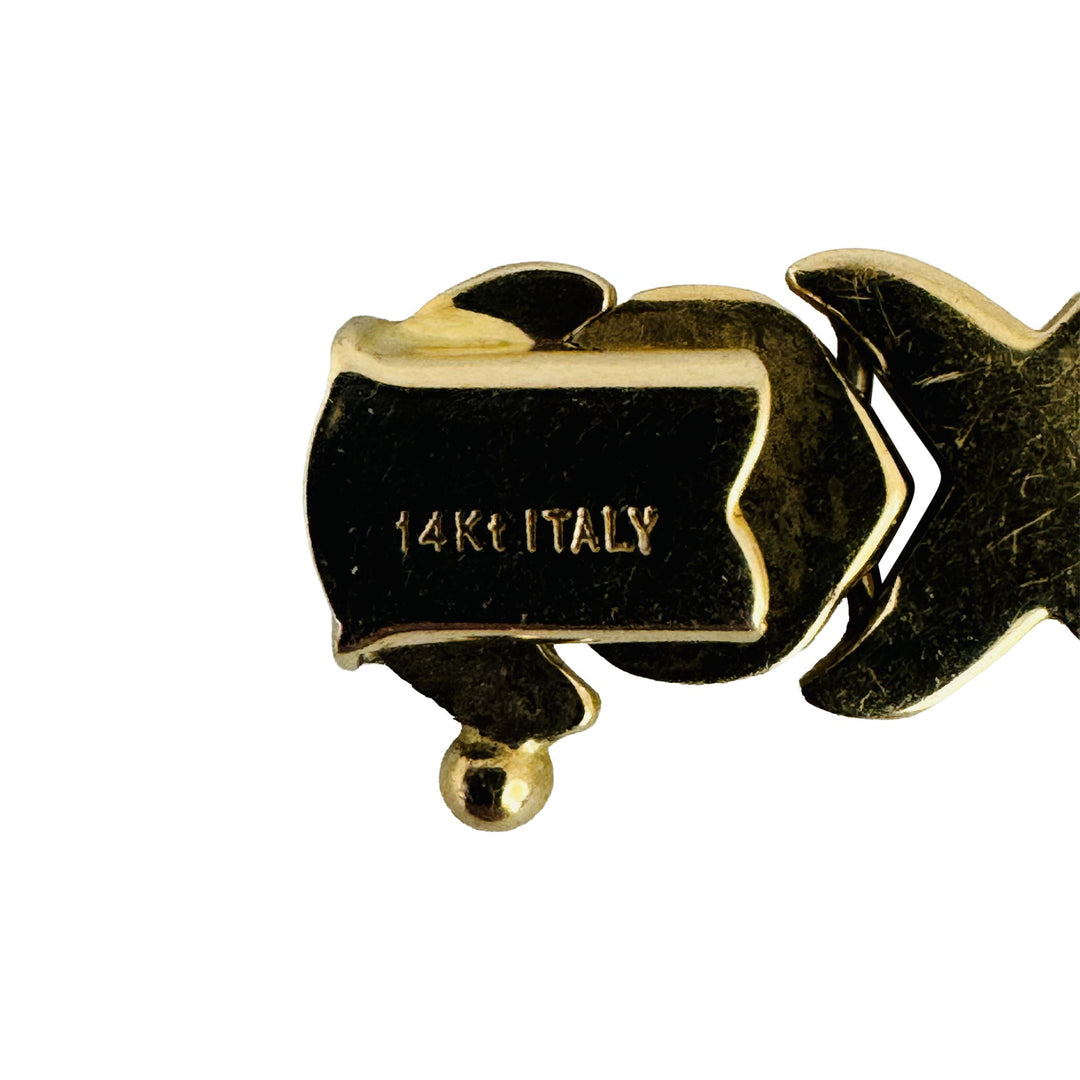 14k Yellow Gold 15.2g Ladies 8.5mm XO Hugs and Kisses Link Bracelet Italy 7.25"