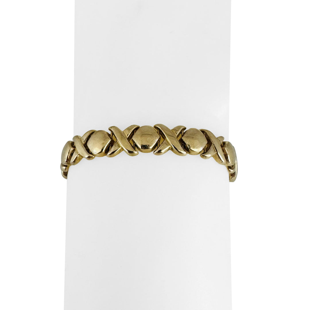 14k Yellow Gold 15.2g Ladies 8.5mm XO Hugs and Kisses Link Bracelet Italy 7.25"