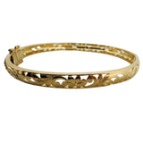 14k Yellow Gold 12.8g Solid Vintage 6mm Floral Bangle Bracelet 7.25"