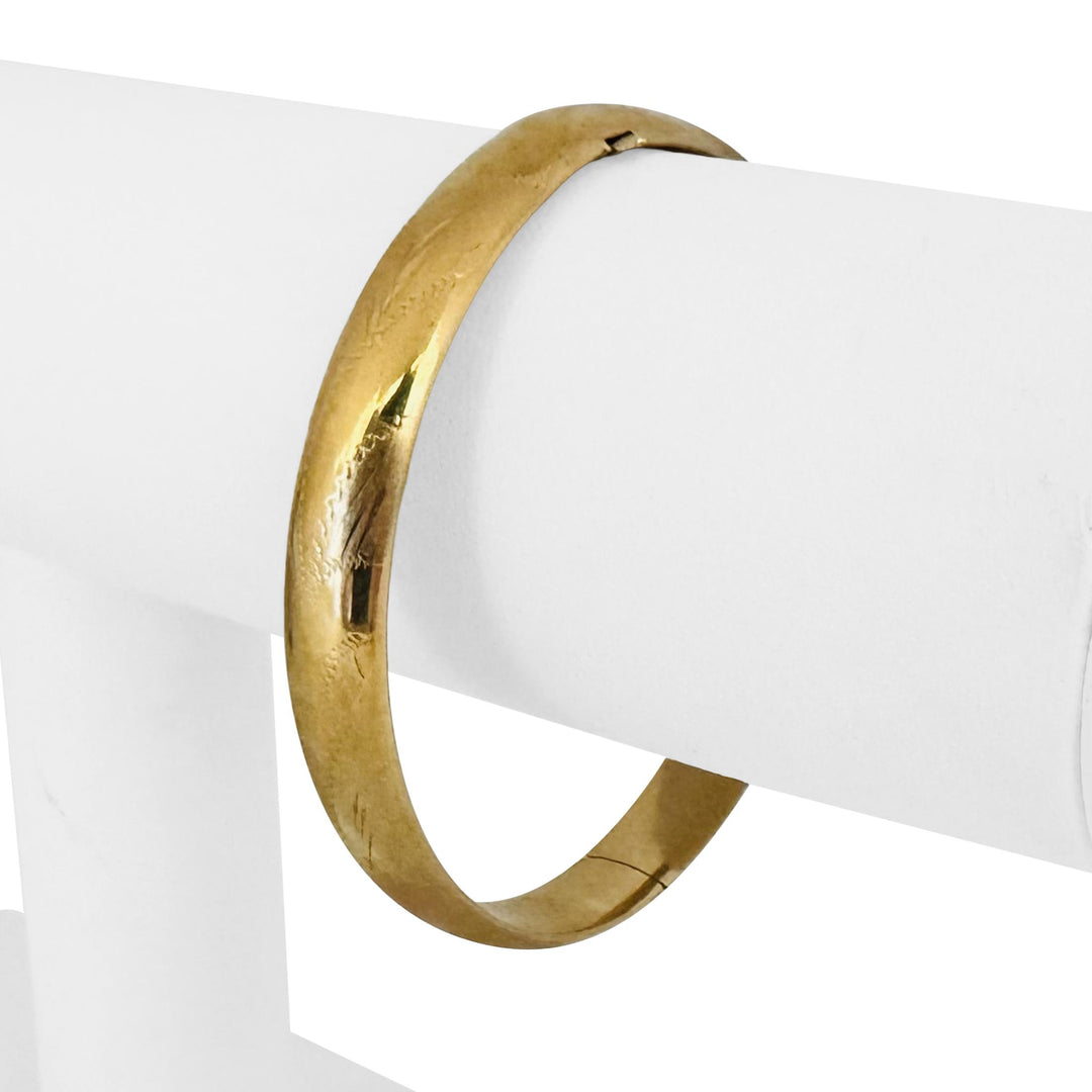 14k Yellow Gold 9.7g Vintage 9mm Floral Bangle Bracelet 7"