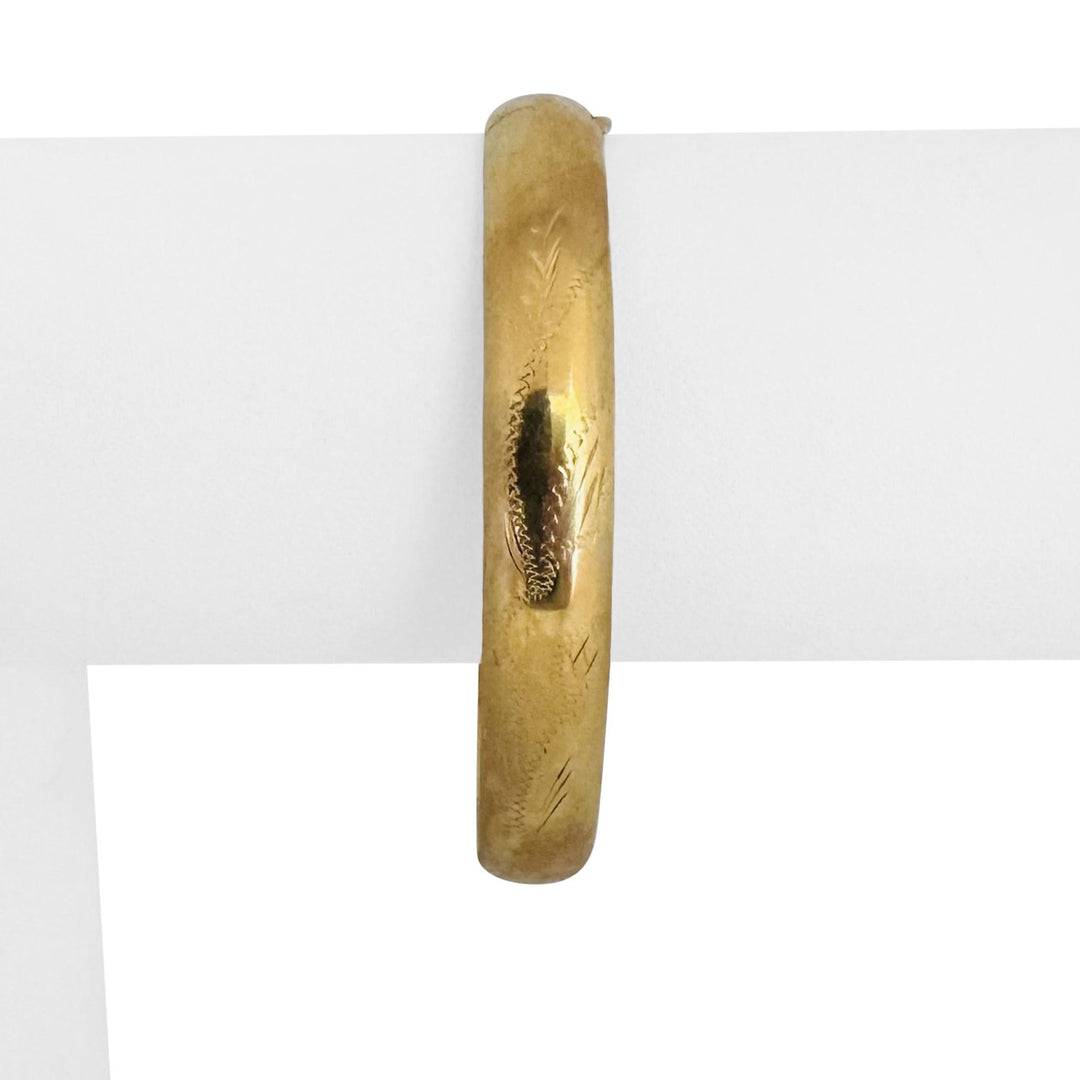 14k Yellow Gold 9.7g Vintage 9mm Floral Bangle Bracelet 7"