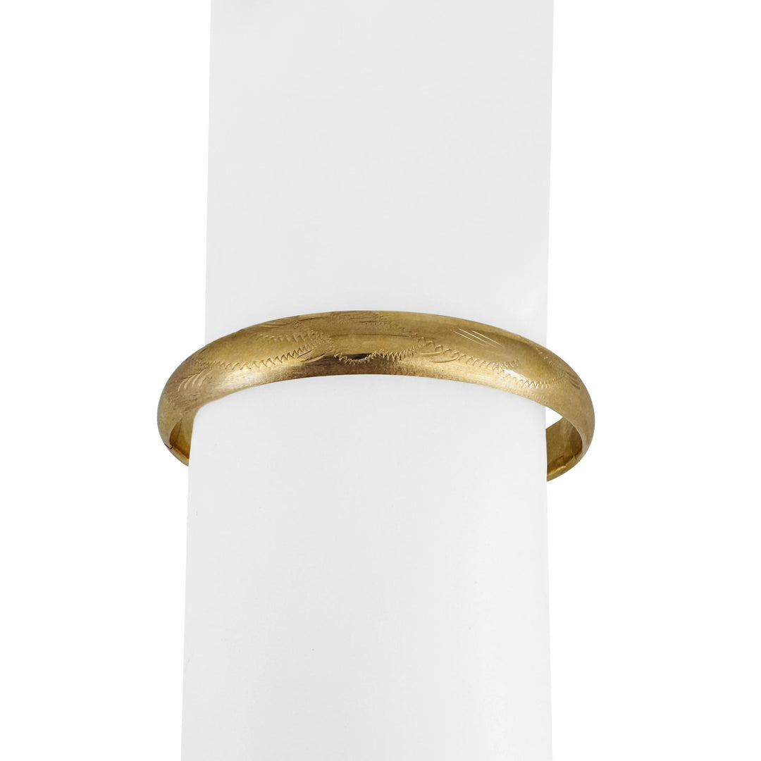 14k Yellow Gold 9.7g Vintage 9mm Floral Bangle Bracelet 7"