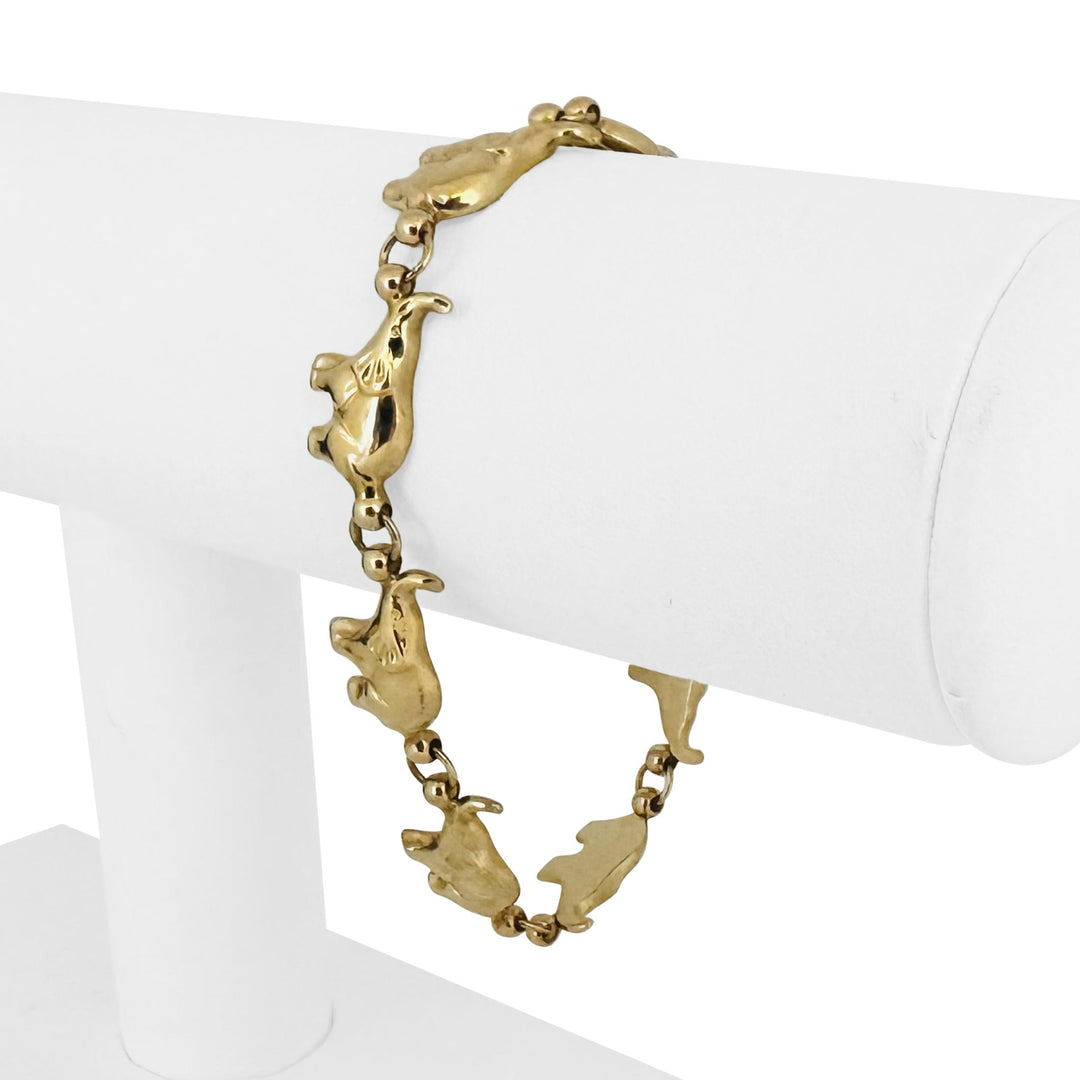 14k Yellow Gold 11.4g Ladies Polished Elephant Charm Link Bracelet Italy 7.25"