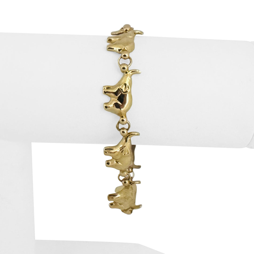 14k Yellow Gold 11.4g Ladies Polished Elephant Charm Link Bracelet Italy 7.25"