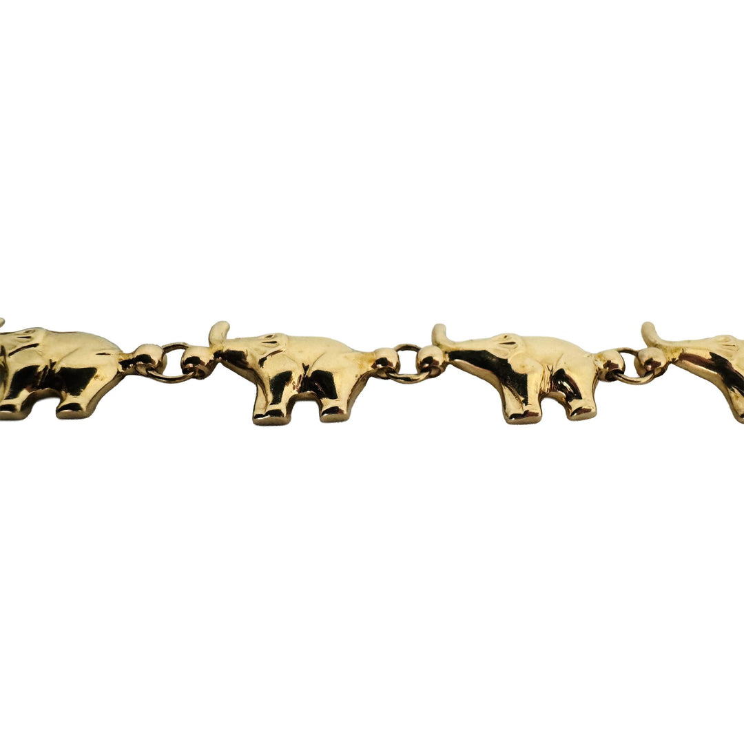 14k Yellow Gold 11.4g Ladies Polished Elephant Charm Link Bracelet Italy 7.25"