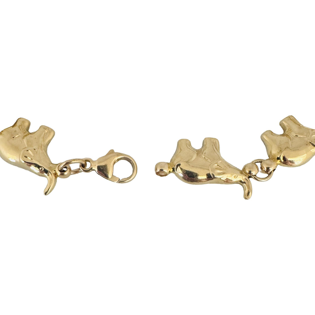 14k Yellow Gold 11.4g Ladies Polished Elephant Charm Link Bracelet Italy 7.25"