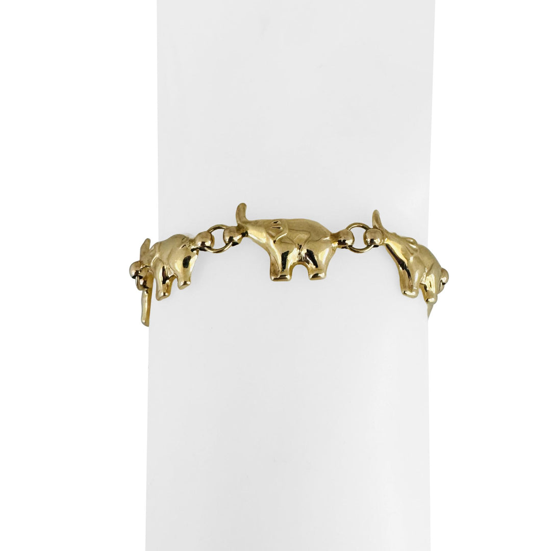 14k Yellow Gold 11.4g Ladies Polished Elephant Charm Link Bracelet Italy 7.25"