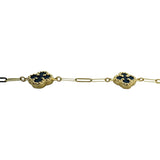 14k Yellow Gold and Lapis Lazuli Paperclip Link Clover Anklet 10"