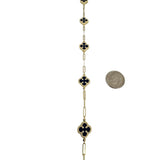 14k Yellow Gold and Lapis Lazuli Paperclip Link Clover Anklet 10"