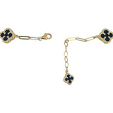 14k Yellow Gold and Lapis Lazuli Paperclip Link Clover Anklet 10"