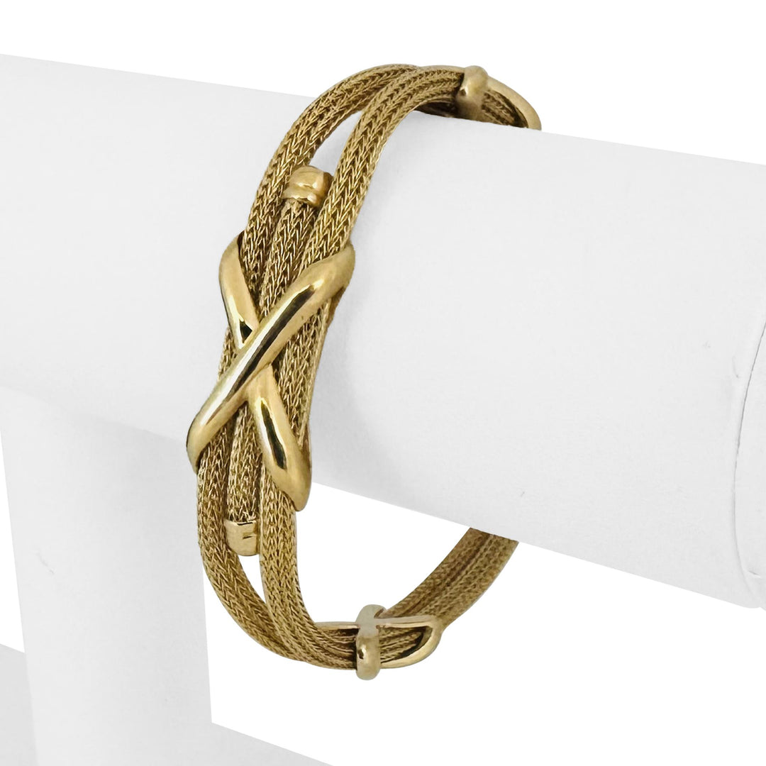 14k Yellow Gold 23.2g Solid Graduated Multi Strand Mesh Bracelet Italy 7.25"