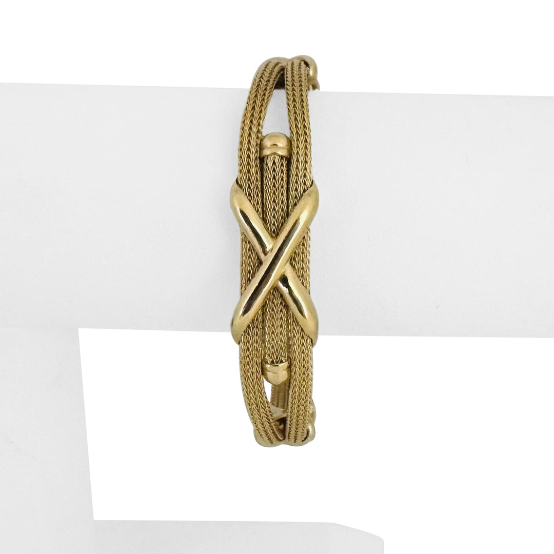 14k Yellow Gold 23.2g Solid Graduated Multi Strand Mesh Bracelet Italy 7.25"