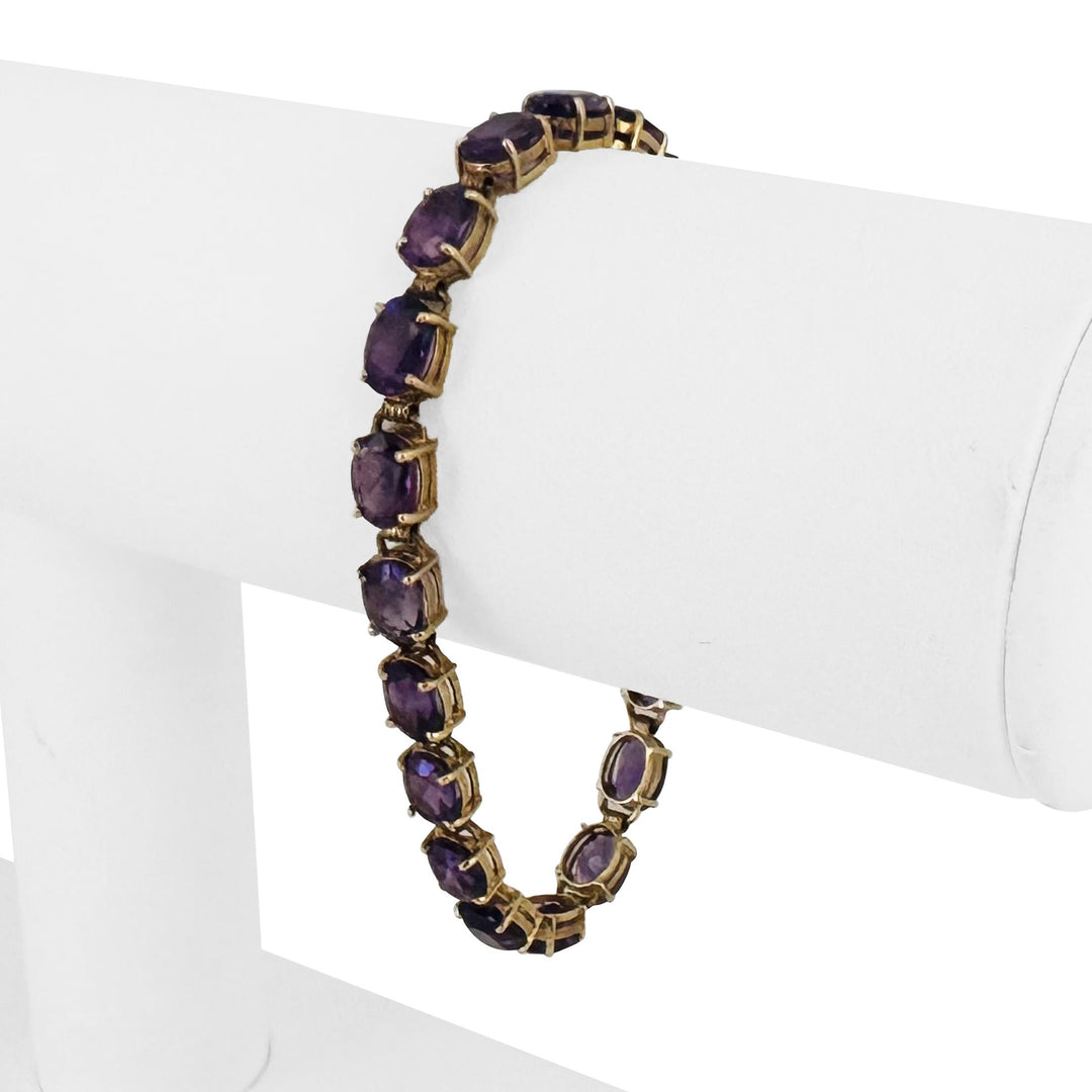 14k Yellow Gold and Amethyst 9.5g Ladies Vintage Link Bracelet 7"