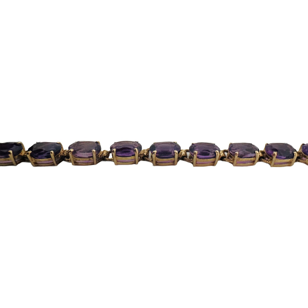 14k Yellow Gold and Amethyst 9.5g Ladies Vintage Link Bracelet 7"