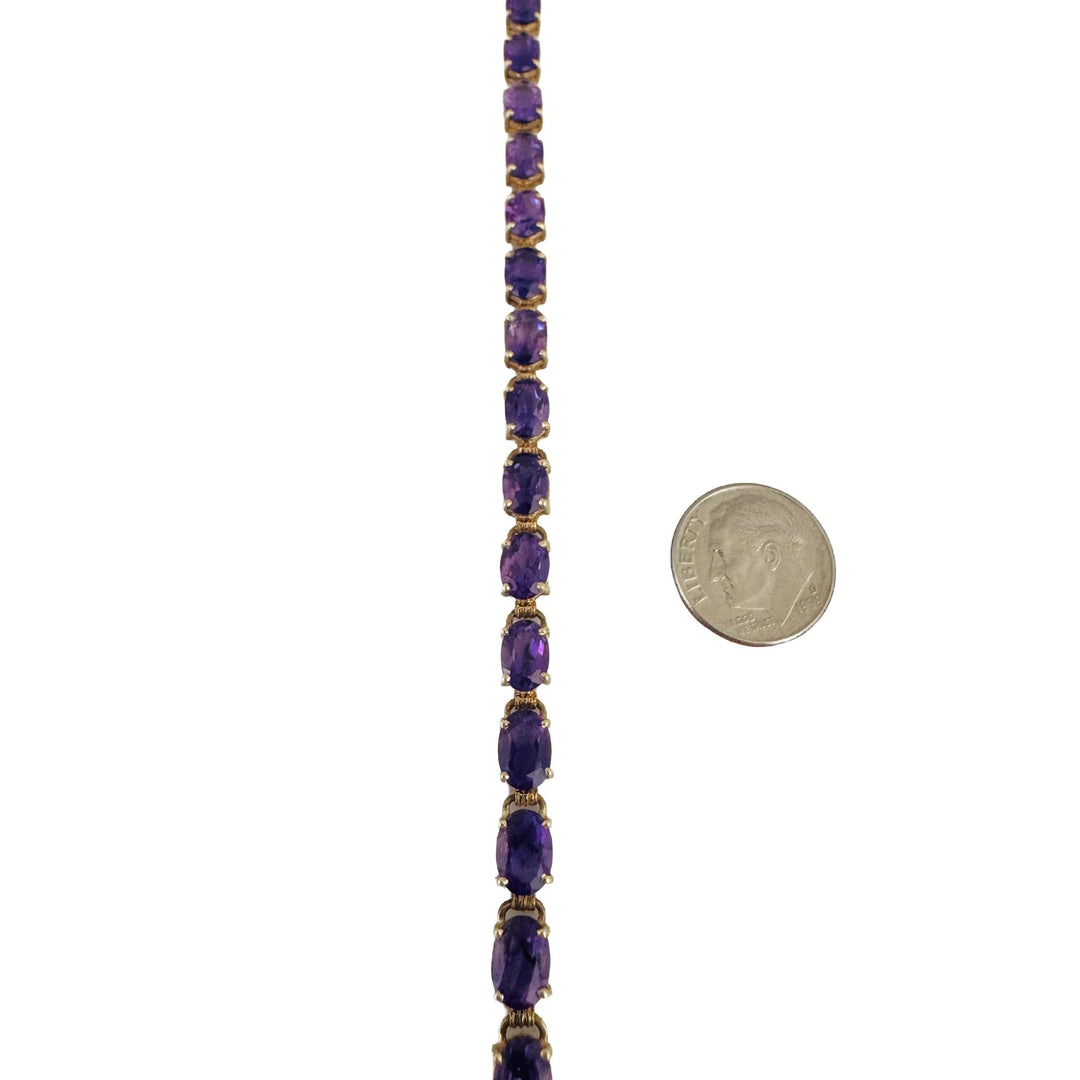 14k Yellow Gold and Amethyst 9.5g Ladies Vintage Link Bracelet 7"
