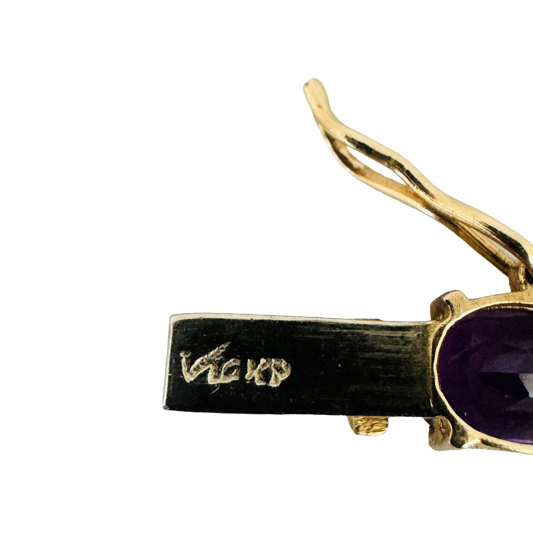 14k Yellow Gold and Amethyst 9.5g Ladies Vintage Link Bracelet 7"