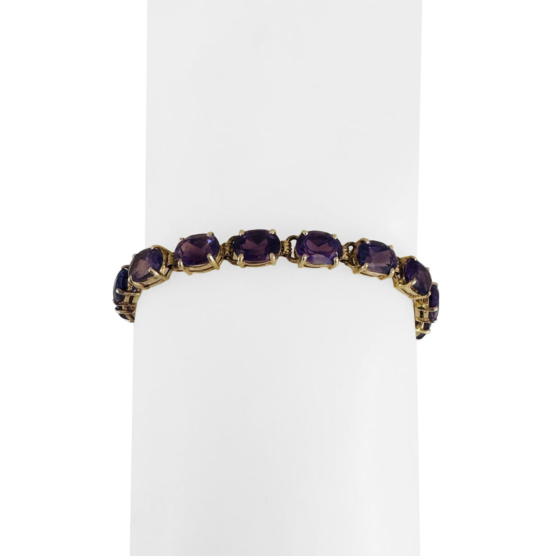 14k Yellow Gold and Amethyst 9.5g Ladies Vintage Link Bracelet 7"