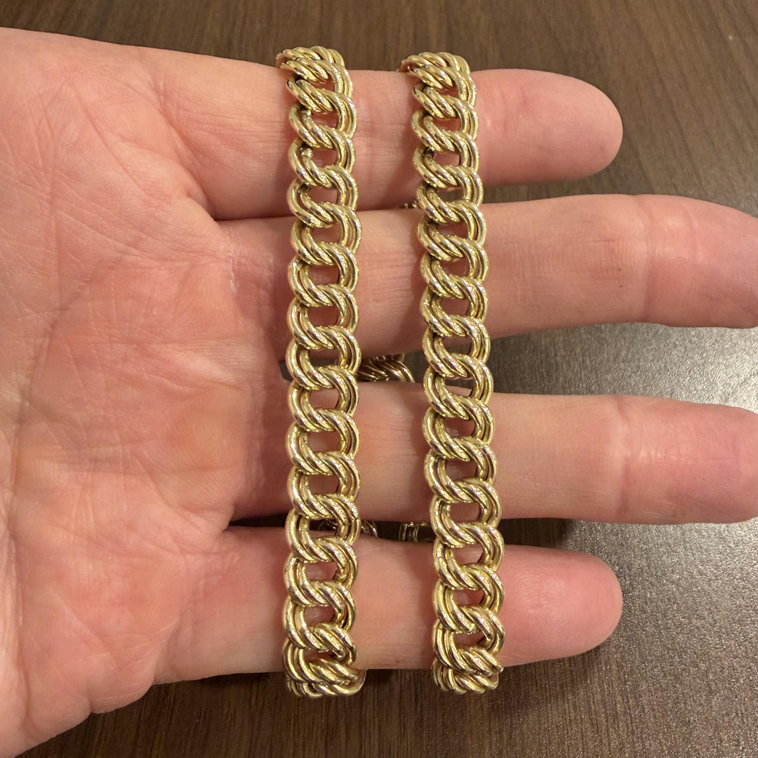 14K Yellow Gold 27.3g Ladies Vintage 10mm Double Curb Link Necklace Italy 16.5"