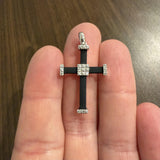 18k White Gold 0.25cttw Diamond and Rubber Cross Pendant 1.5"
