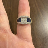 18k Yellow Gold Blue Sapphire and 1cttw Diamond Heavy Vintage Ring Size 6.5