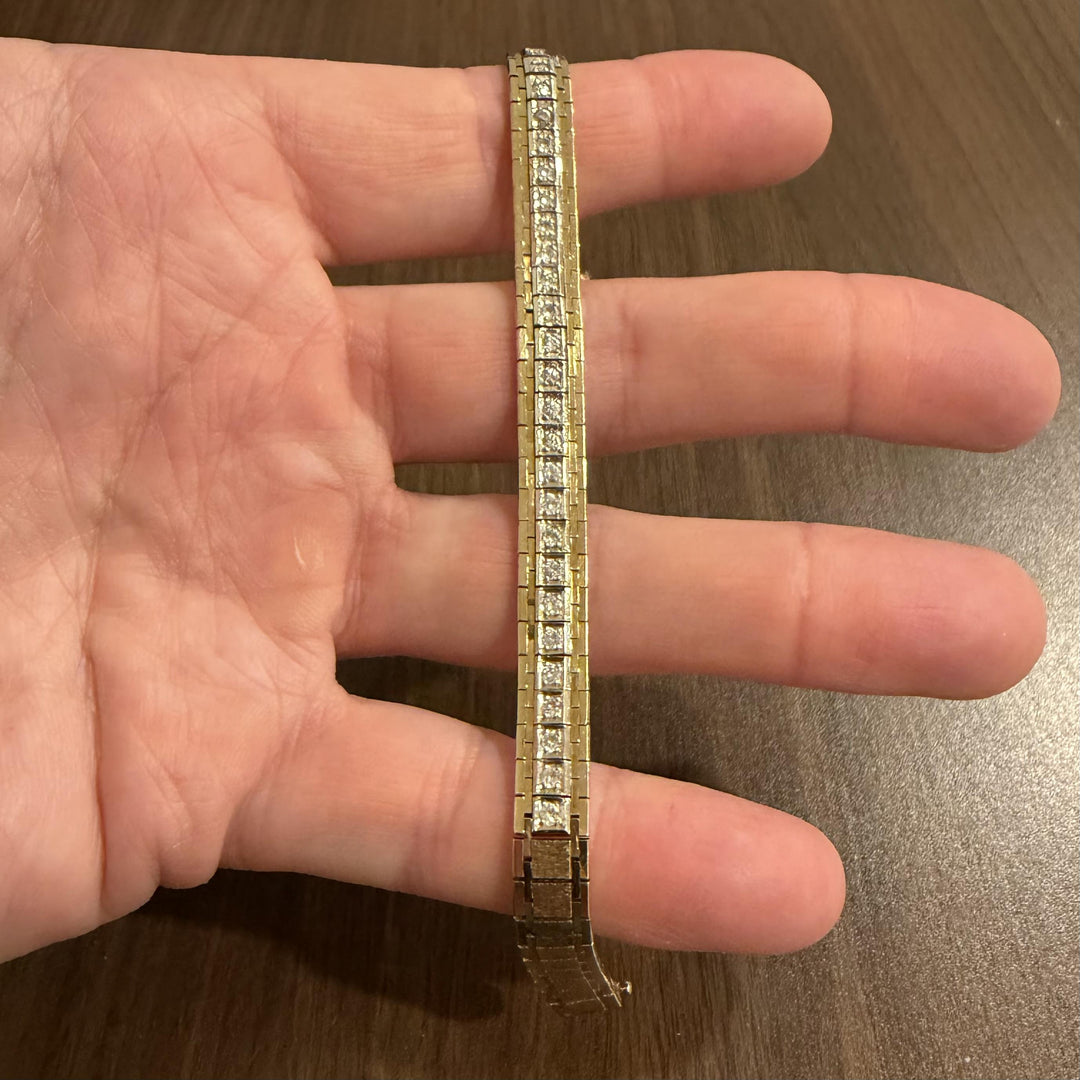 14k Yellow Gold and Diamond 25g Solid Heavy Vintage Brick Link Bracelet Italy 7"