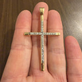 14k Yellow Gold and  0.80cttw Diamond 16.5g Solid Heavy Large Cross Pendant 2.5"