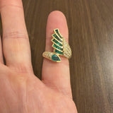 14k Yellow Gold Emerald and Diamond Ladies Bypass Ring Size 6.75