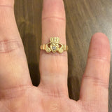 14k Yellow Gold and 0.05ct Diamond Solid Claddagh Ring Size 9